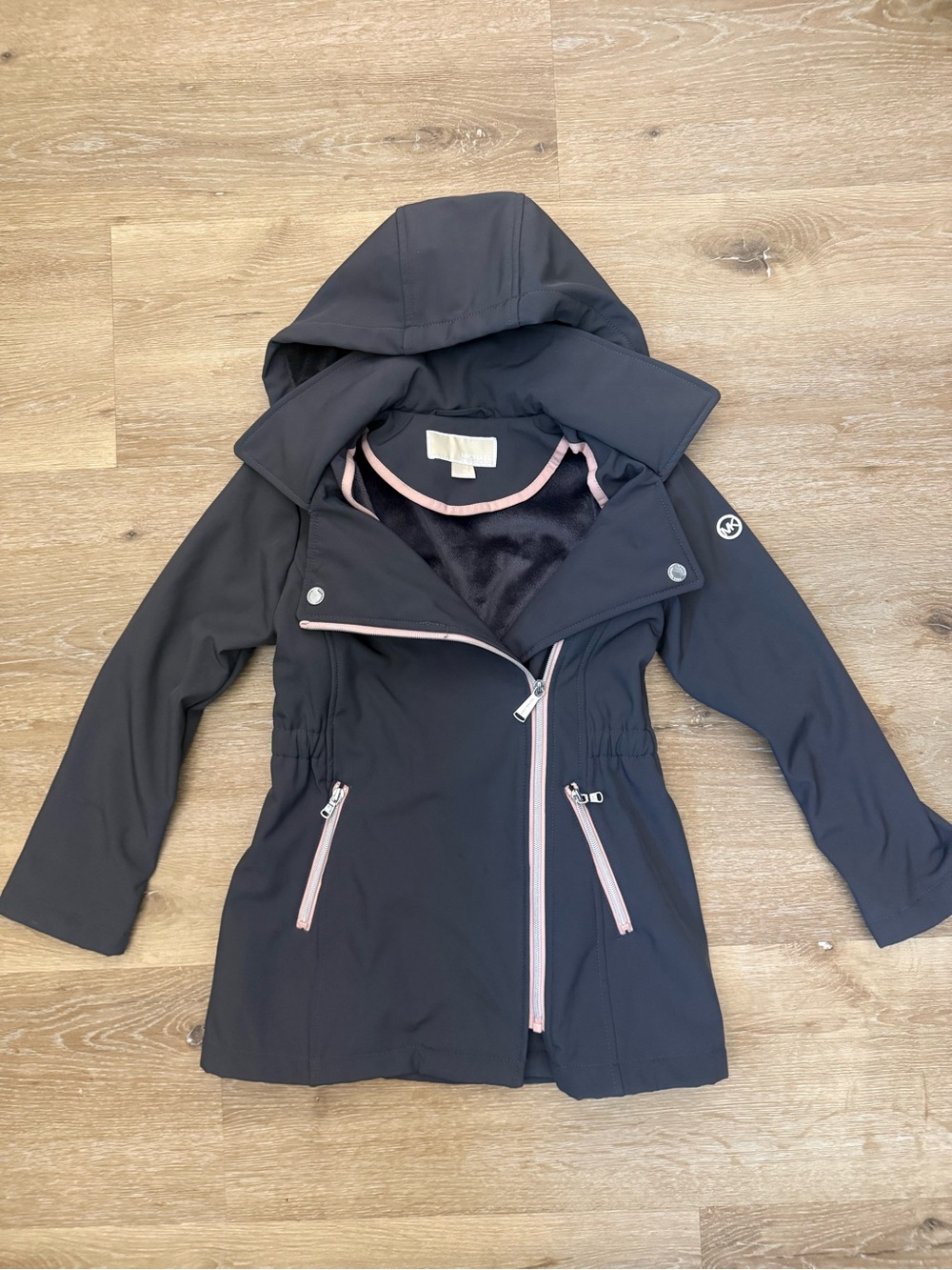 Girls Michael Kors Hooded gray Jacket with Pink Trim